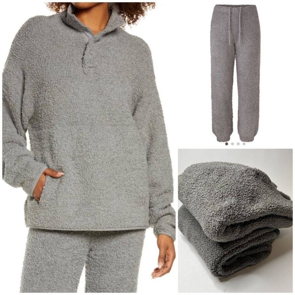 SKIMS Smoke Grey Fuzzy Teddy Cozy Knit Pullover & Cozy Knit Jogger Plus-size Set